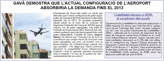 Noticia publicada en la publicación TRIBUNA sobre el estudio realizado por el Ayuntamiento de Gavà afirmando que las segregadas pueden funcionar hasta el año 2013